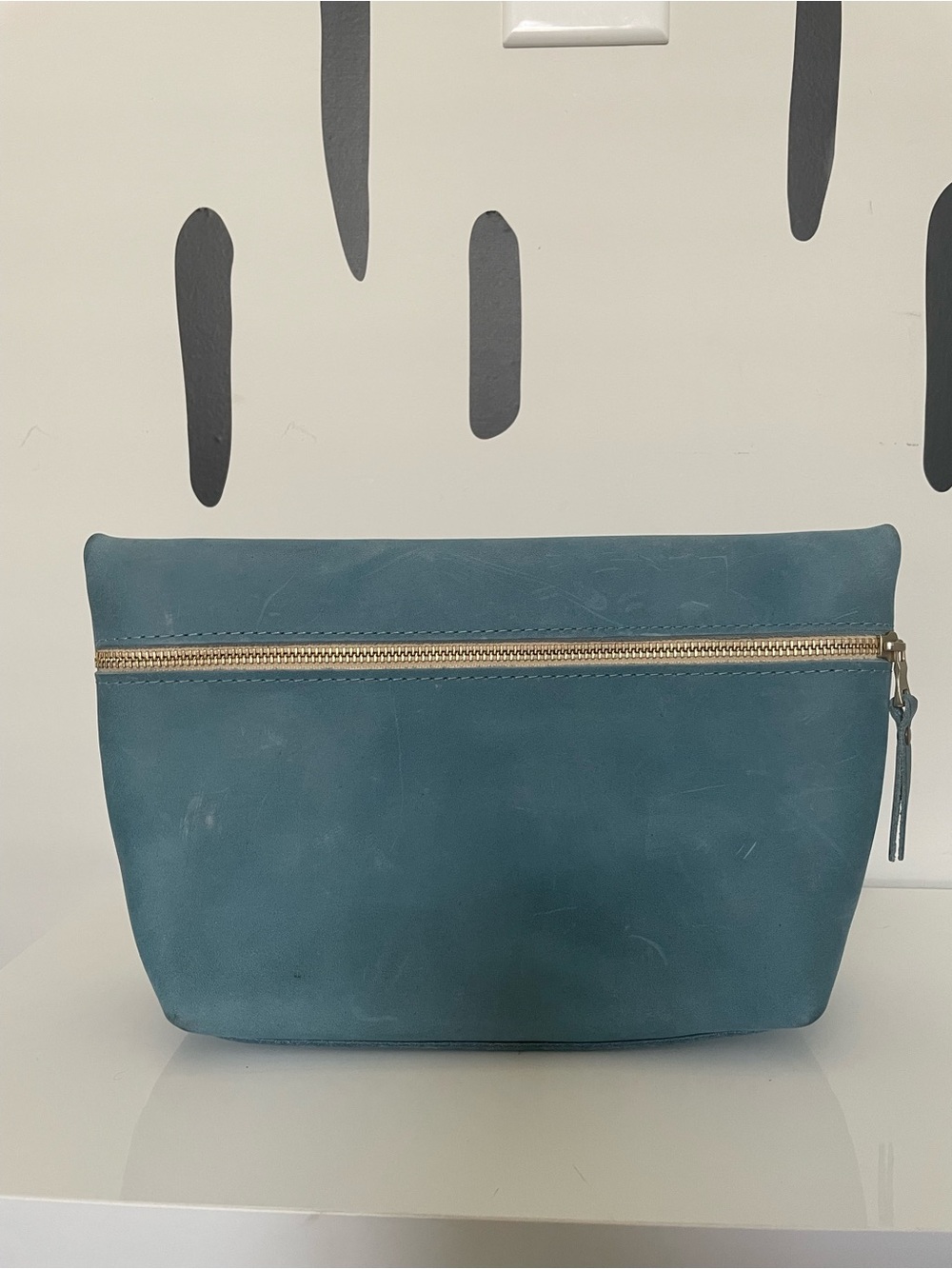 Portland Leather Teal Leather Zip Cosmetic Pouch